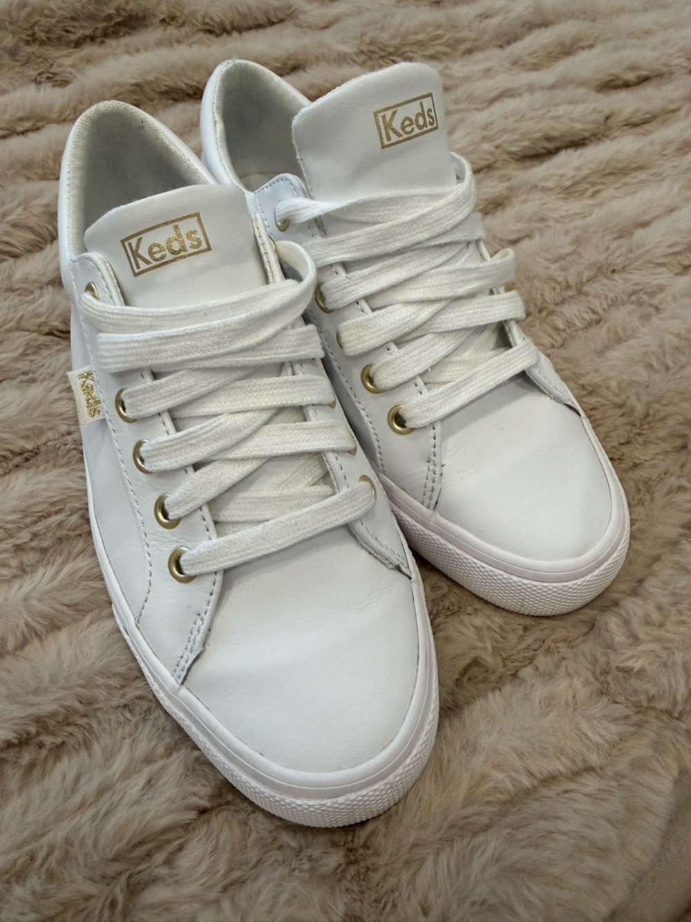 Keds White Leather Sneakers with Gold Accents - Picture 3 of 6